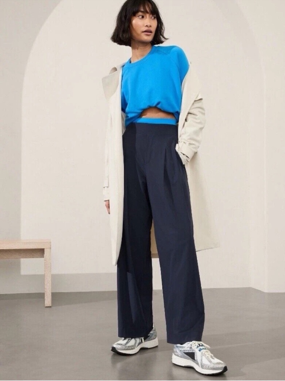 New ATHLETA Brooklyn Heights High Rise Wide Leg Pant Navy Blue NWT Women 16 Tall